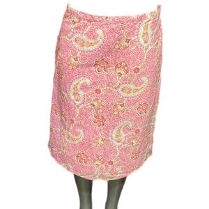 Y2K Tommy Hilfiger Pink Paisley Floral Midi Skirt Lined Sz 8 Medium Western Boho